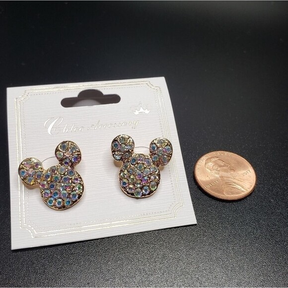 Mickey mouse gold trim irredescent earrings - Picture 3 of 3